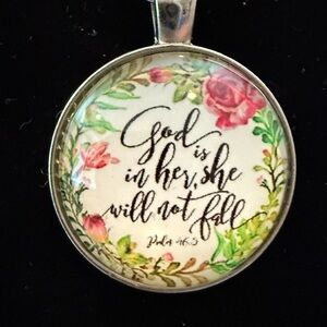 “God is With Her, She Will Not Fail” Floral Pendant Necklace